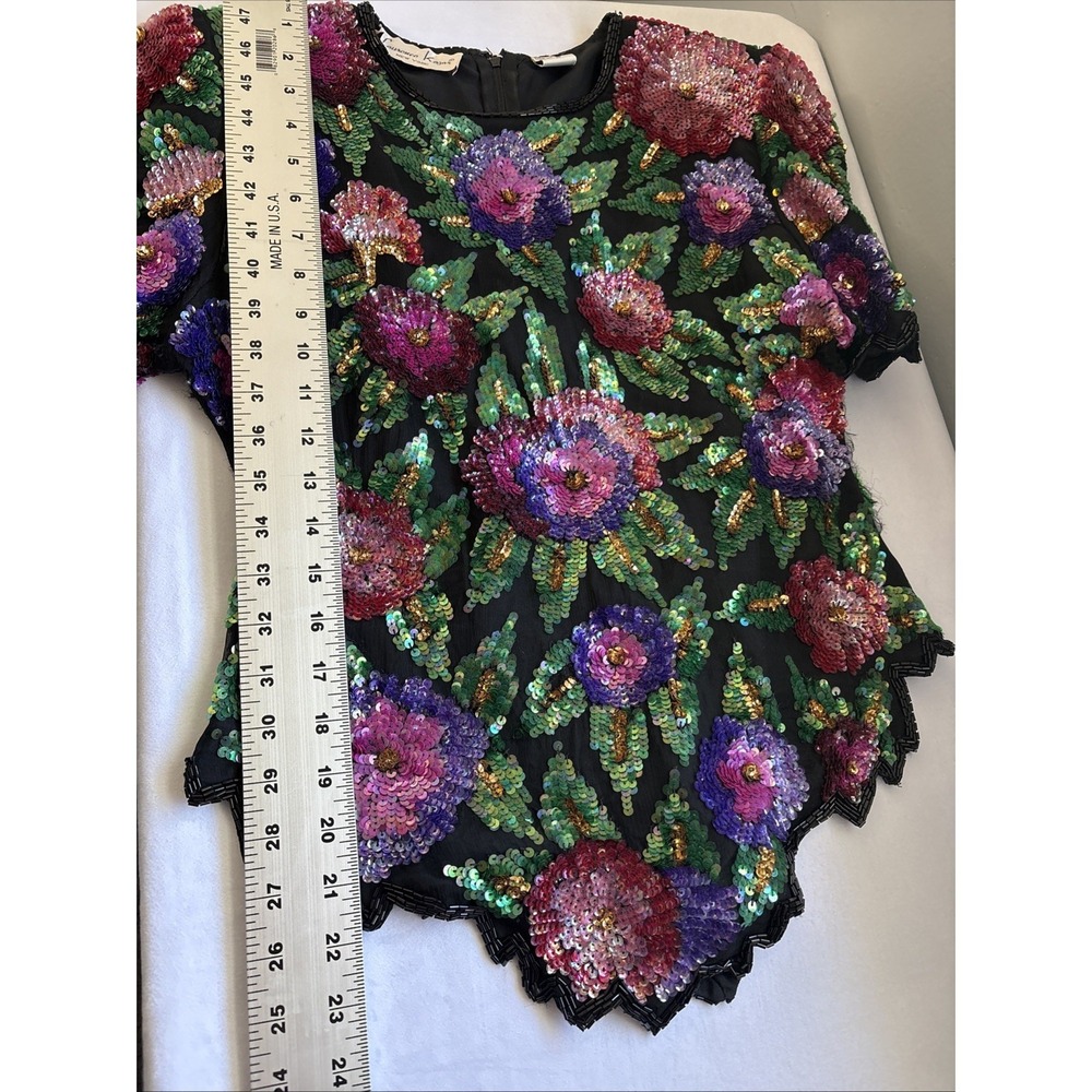 Vtg 90s Laurence Kazar Floral Sequin Blouse Size Medium Maximalist Cocktail - Picture 14 of 15